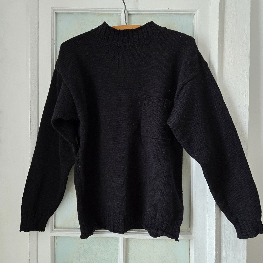 Yarnworks Black Chunky Knit Mock Neck Sweater Small